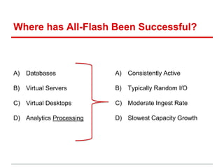 Where has All-Flash Not Been
Successful?
• Backup
• Archive
• Machine Data
• Sensor Data
• Inactive For Long Periods of
Time
• Rarely I/O demanding
• Potentially High Ingest Rate
• Largest Capacity Growth
 