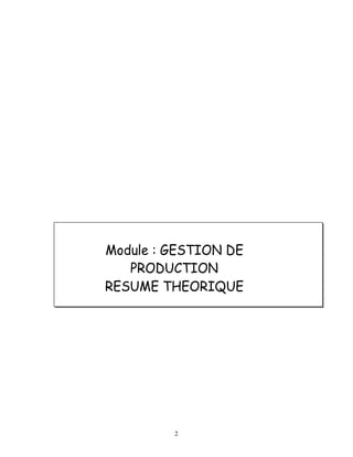 Module : GESTION DE
   PRODUCTION
RESUME THEORIQUE




         2
 