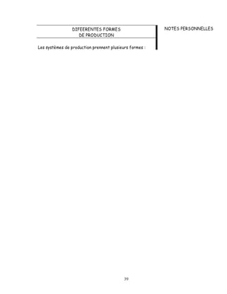 DIFEERENTES FORMES                      NOTES PERSONNELLES
                    DE PRODUCTION

Les systèmes de production prennent plusieurs formes :




                                           39
 