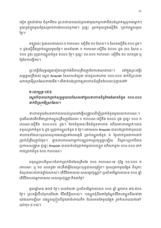 111
េទៀត ក�ុងមា ៉ថ ជំពូកទី២០ ្រពះរជាបានយល់្រពមជាមួយកម�ករថានឹងបង់្របាក់ឲ្យ
មួយដួងក�ុងមួយៃថ�ស្រមាប់ករងររបស់ពួ ដូេច�ះ ្របាក់មួយដួងេស�ន “្របាក់ឈ�ួលម
ៃថ�។”
ឥឡូវេនះ ចូរគណនាេលខ១ កហបណៈ េស�នឹង ៦០ ែណន។ ១ ែណនេស�នឹង ១០០ ដួង។
១ ដួងេស�នឹង្របាក់ឈ�ួលមួយៃថ មានន័យ ១ កហបណៈេស�នឹង ៦០០០ ដួង (៦០ ែណន x
១០០ ដួង) ឬ្របាក់ឈ�ួលចំន ៦០០០ ៃថ�។ ដូេច�ះ ១០.០០០ កហបណៈ េស�នឹង ៦០ លនដួ ឬ
ៃថ�ៃនករេធ�ក
្រពះគម�ីរវិសុទ�េផ្សងេទៀតប��ក់អំពីភាព្រតឹម្រត�វៃនករគ េនក�ុង្រពះគម�
សម�ន�េម្រតីច េស�ច Amaziah ៃនសសន៍យូ បានជួលទ ១០០.០០០ នាក់ពី្រពះ
ណាច្រកអុី�សែអលខងេ េតគាត់បង់្របាក់ឲ្យទហនដ៏េ្រចនែបបេនះប?
២ របាក្ស ១៥:៦
េស�ចក៏បានយក្របាក់សុទ�មួយរយែណនេទជួលទហនដ៏ពូែកអង់អ ១០០.០០០
នាក់ពី�ស�កអុី�សែអ
ទហនមួយែសននាក់បានយល់្រពមេទេធ�ស�ង�មេដម្បី្របាក់ចំនួនម
ចូរេមលថាេតវគឺជា្របាក់ឈ�ួល្រតឹម្រត� ១ កហបណៈេស�នឹង ៦០០០ ដួង ដូេច�ះ ១០០ ក
ហបណៈេស�នឹង ៦០០.០០០ ដួង។ ែចកចំនួនេនះនឹងចំនួនទហ េហយទហនមា�ក់
ទទួល្របាក់ចំន ៦ ដួង ឬ្របាក់ឈ�ួលចំន ៦ ៃថ�។ េដយស Amaziah បានបង់្របាក់ជាមុ
ទហនទំងេនះមុនេពលពួកេគេចញេទសមរ ្របាក់ឈ�ួលចំន ៦ ៃថ�ហក់ដូចជាករ
្របាក់ដ៏្រតឹម្រត�វបំ គា�នទហនណាមា�ក់ប�្ឈប់ករ្របយុ ពីេ្រពះព្យោក
្របកសស�ង ដូេច�ះ Amaziah បានបាត់បង់្របាក់តម�ល់របស់ េហយកម�ករ ១០០.០០០ នាក
កន់្របាក់ចំ ៦០០ កហបណៈ!
មនុស្សបាបនីមួយៗជំពក់្របាក់មិនែមន្ ១០០ កហបណៈេទ ប៉ុែន� ១០.០០០ ក
ហបណ ឬ ៦០ លនដួ! េនះគឺជាអ�ីែដល្រពះពុទ�បានបេ្រ ចូរស្រមាកមួយែភ ពីេ្រព
ចំណុចេនះសំខន់ខ�ំងណា េតជីវិតមានរយៈេពលយូរប៉ុណ ? ្របសិនេបអ�ករស់ប ១០០ ឆា�
េតជីវិតរបស់អ�កមានរយៈេពលយូរប៉ុណ គិតជាៃថ?
មួយឆា�ំម ៣៦៥ ៃថ�។ មានន័យ ្របសិនេបអ�ករស់ប ១០០ ឆា� អ�កមា ៣៦.៥០០
ៃថ�។ ្រពះគម�ីរប៊ីបរំឭកេយង ជីវិតគឺខ�ីណាស់ “បងប�ូនពុំដឹងថាៃថ�ែស�កជីវិតបងប�ូននឹងេទ
យា៉ងណាេឡ! បងប�ូនេ្រប�បបីដូចជាចំហយ ែដលមានែតមួយែភ� រួចក៏រសយបាត់”
(យា៉កុ ៤:១៤)។
 