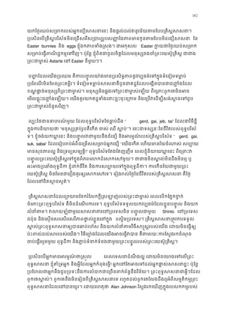 182
យកៃថ�ឈប់ស្រមាករបស់អ�កេជឿសសនាេនះ និងផ�ល់ដល់វនូវន័យតមែបប្រគិ
្របសិនេប្រគិស�បរិស័ទមិនេ្រជសេរស្របារព�រូបស��ៃនភាពមានកូនតមែបបម ៃន 
Easter bunnies និង  eggs ខ�ុំឯកភាពទំង�ស�ង។ ជាអកុ Easter ក�យជាៃថ�ឈប់ស្
ស្រមាប់េធ�ពណិជ�កម�េទវិញ។ ប៉ុែន� ខ�ុំពិតជាចូលចិត�ែដលមនុស្សចងចំ្រពះេយស៊ូ្
្រពះជាមា�Astarte េន Easter នីមួយៗ។
 ប�� ែដលេយង្របឈម គឺករប��ូលយា៉ងមាន្របសិទ�ភាពនូវវប្បធម៌េទក�ុងទំេ
្របៃពណីមិនែមន្រពះគម�ីរ។ ទំេនៀមទមា�ប់សសនាគឺដូចជាឥដ�ែដលបេង�តបានជា
ខណ� ផា�ច់មនុស្សពី្រពះជាមា�ស់។ មនុស្សមិនឆ�ងេទ្រពះជាមា�ស់េឡយ ពីេ្រព
េមលធ�ុះជ��ំងេឡយ។ េយងគួរយកឥដ�ទំងេនាះខ�ះចុះេ្រកម និងេ្របវេដម្បីសង់ស
្រពះជាមា�ស់ជំនួសវ
ល្បះៃថជាឧទហរណ៍មួយ ែដលពុទ�បរិស័ទៃ ថធា�ប់“ gerd, gai, jeb, tai” ែដលជាវិធីខ�
ក�ុងករនិយាយ“មនុស្ស្រគប់រូបគឺេកត ចស់ ឈឺ ស”។ េនះជាទស្សនៈៃនជីវិតរបស់ពុទ�បរិ
ទ។ ខ�ុំចង់យកឃា�េនះ និងប��ូលវជាមួយនឹងជំេនឿ និងអរម�ណ៍របស់្រគិស�បរ“ gerd, gai,
suk, sabai” ែដលេរៀបរប់អំពីជេ្រមសស្រមាប់អ�ក“េយងេកត េហយមានវ័យចំណាស់ សប
មានសុខភាពល� និង្រទព្យសម!” ពុទ�បរិស័ទែតងែតញញឹម េពលខ�ុំនិយាយឃា�េនះ ពីេ្រ
ប��ូល្រពះេយស៊ូ្រគិស�េទក�ុងពិភពេលកដ៏េសកេសមួយ។ ជាជាងមិនស�ល់មិន
អះអង្របឆាំងពុទ�ដីក ខ�ុំដក់ជីវិត និងករសប្បោយេទក�ុងពុទ�ដីក។ ករេក
េយស៊ូ្រគិស� មិនែមនជាេរឿងគួរឲ្យេសកេសេទ។ េរៀងរល់ៃថ�ៃនជីវិតរបស់្រគិស�ស
ែដលេនជិតស�នសួគ
 ្រគិស�សសនាែដលព្យោយាមែចករំែលកក�ី�សឡាញ់របស់្រពះជាមា�ស់ េពលេប
ចំេពះ្រពះពុទ�បរិស័ទ គឺមិនដំេណរករេទ។ ពុទ�បរិស័ទទទួលយកវប្បធម៌ែដលខ�ួនប��ូល ន
លំនាំតម។ វលយឡំជាមួយសសនាតវេន្របេទសចិន  Shinto េន្របេ
ជប៉ុន និងេស�ចសរេសរេសរីភាពផា�ល់ខ�ួនេនក បស�ិម្របេទ។ ្រគិស�សសនា្រត�វក
ស�ល់្រពះពុទ�សសនាឲ្យបានឆាប់រហ័ស និងយកលំនាំតមវិធីស�ស�របស់េយង េដ
ប៉ះពល់ដល់សររបស់េយង។ វិធីម្យោ៉ងែដលេយងអចេធ�វបាន គឺតមរយៈករែស
ចប់េផ�មរួមមួយ ពុទ�ដីក និងភា�ប់ទំនាក់ទំនងជាមួយ្រពះបន�ូលរបស់្រពះេយស៊
 ្របសិនេបអ�កមានអរម�ណ៍ថា េពលេទសនាដំណឹងល� េដយមិនេយាងេទេល
ពុទ�សសនា ខ�ុំគាំ្រទអ�ក និងអ�ីែដលអ�កកំពុង! អ�កេនែតអចេទដល់អ�កផា�ស់សសនាខ�ះ ប
្របែហលជាអ�កនឹងជួប្របទះនឹងករលំបាកជាេ្រចនពក់ព័ន�នឹងវិន័យ។ ្រពះពុទ�ស
ពួកេគស�ល់។ ពួកេគនឹងមិនេរៀនពី្រគិស�សសនាេទ រហូតដល់ពួកេគែលឮអំពីសម�តិកម�្រព
ពុទ�សសនាែដលេនបានយូរ។ េដយេ Alan Johnson ែស�ងរកេឃញក�ុងេបសកកម�របស់
 