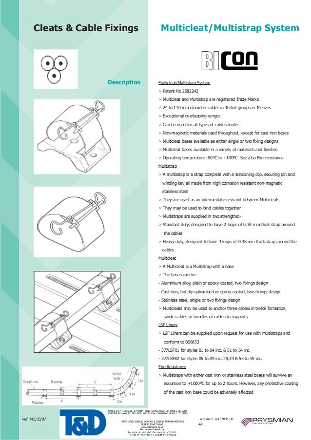 378AB01 Prysmian Multicleats Stainless Steel Cable Cleat 2434mm