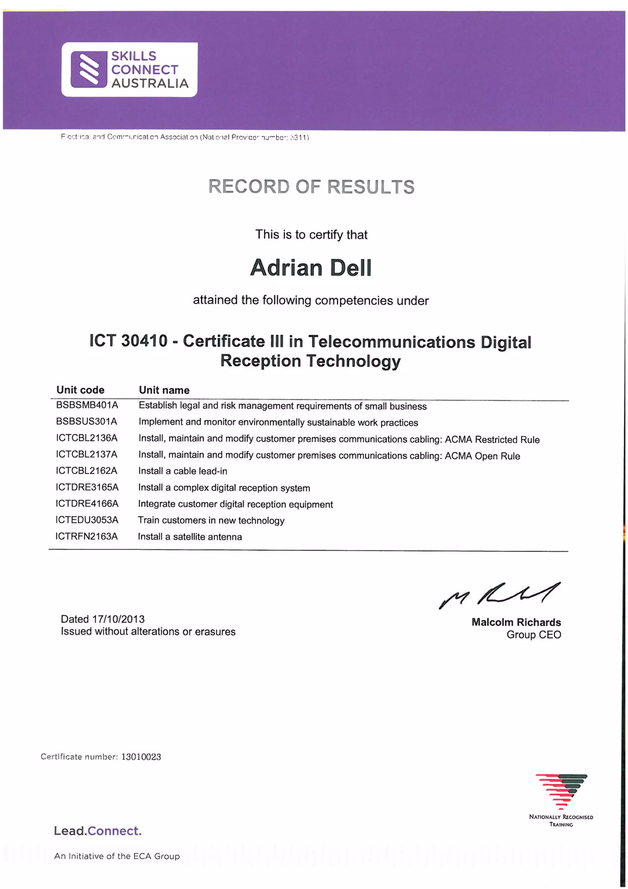 Cert 3 dig reception