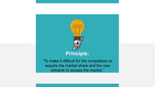Principle:
“To make it difficult for the competitors to
acquire the market share and the new
entrants to access the market.”
 