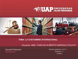 TEMA: LA COSTUMBRE INTERNACIONAL
Docente: ABG. CARLOS ALBERTO MARCELO OLAYA
2017-II
X
I
 