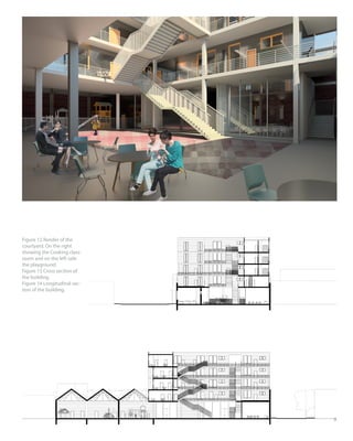 89
Figure 12 Render of the
courtyard. On the right
showing the Cooking class-
room and on the left side
the playground.
Figure 13 Cross section of
the building.
Figure 14 Longitudinal sec-
tion of the building.
 