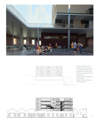 1011
Figure 18 Render of the
courtyard and main area
for visitors and residents to
gather. On the right side is
the kitchen and communal
dining room.
Figure 19 west Elevation of
the building.
Figure 20 South Elevation
of the building.
 