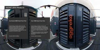 ASCENT LIBYA PROJECTS
Hoon 70MW Diesel Power Plant
Ascent Energy provides in excess of 70
personnel for the installation, commissioning,
operation and maintenance of 79 generators,
in one of the most remote places in Libya with
the majority of staff sourced from the local
areas.
The personnel provided are from mechanical
and electrical disciplines, working on CAT
Generators.
Cummins QSK 50 (950kw)
Abu Kamash 50MW Diesel Power Plant
Ascent Energy provides a team of over 50
personnel at Abu Kamash from electrical and
mechanical backgrounds, the personnel
worked throughout the installation and
commissioning phases of the project and now
operate and maintain the plant.
Cummins QSK 50 (950kw)
 