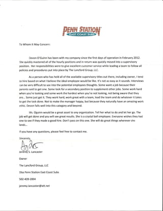 Reference Letter (Penn Station)