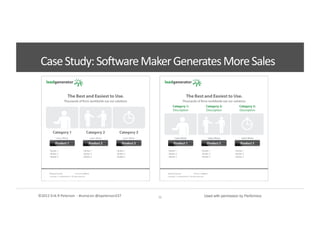 ©2012	
  Erik	
  R	
  Peterson	
  	
  -­‐	
  #convcon	
  @epeterson237	
  
Case	
  Study:	
  Sonware	
  Maker	
  Generates	
  More	
  Sales	
  
16	
   Used with permission by Performics	
  
 