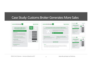 ©2012	
  Erik	
  R	
  Peterson	
  	
  -­‐	
  #convcon	
  @epeterson237	
  
Case	
  Study:	
  Customs	
  Broker	
  Generates	
  More	
  Sales	
  
18	
   Used with permission by Performics	
  
 