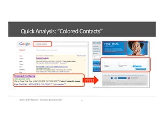 ©2012	
  Erik	
  R	
  Peterson	
  	
  -­‐	
  #convcon	
  @epeterson237	
  
Quick	
  Analysis:	
  “Colored	
  Contacts”	
  	
  
31	
  
?????	
  
 