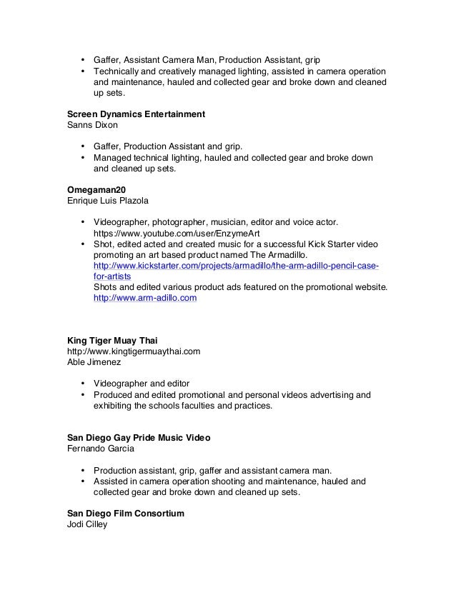 film resume john freeman no personal info gaffer resume