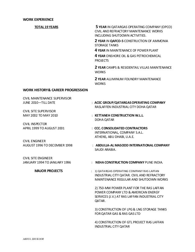 civil supervisor cv abdul
