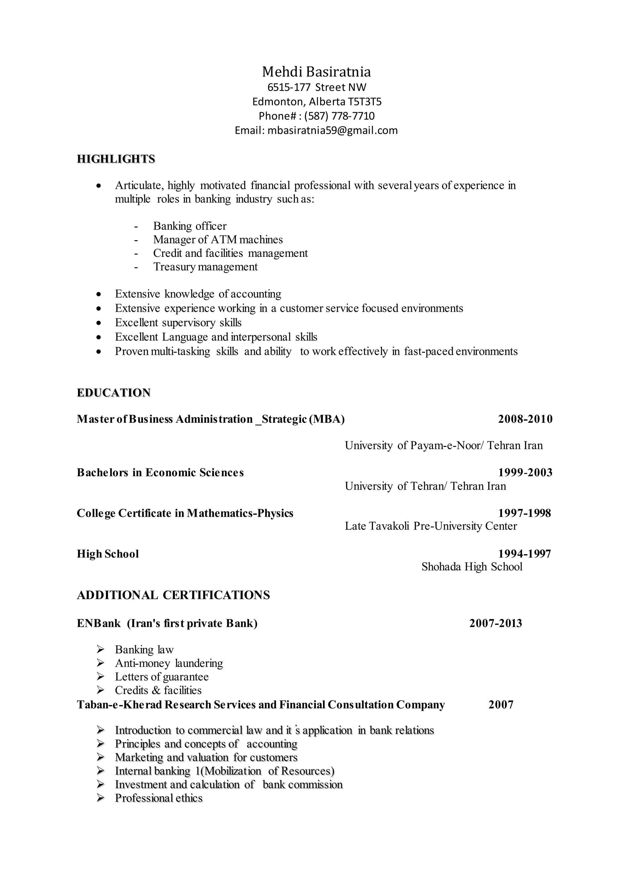 Mehdi Basiratnia managerial Resume - Mehdi Basiratnia Managerial Resume 1 2048 