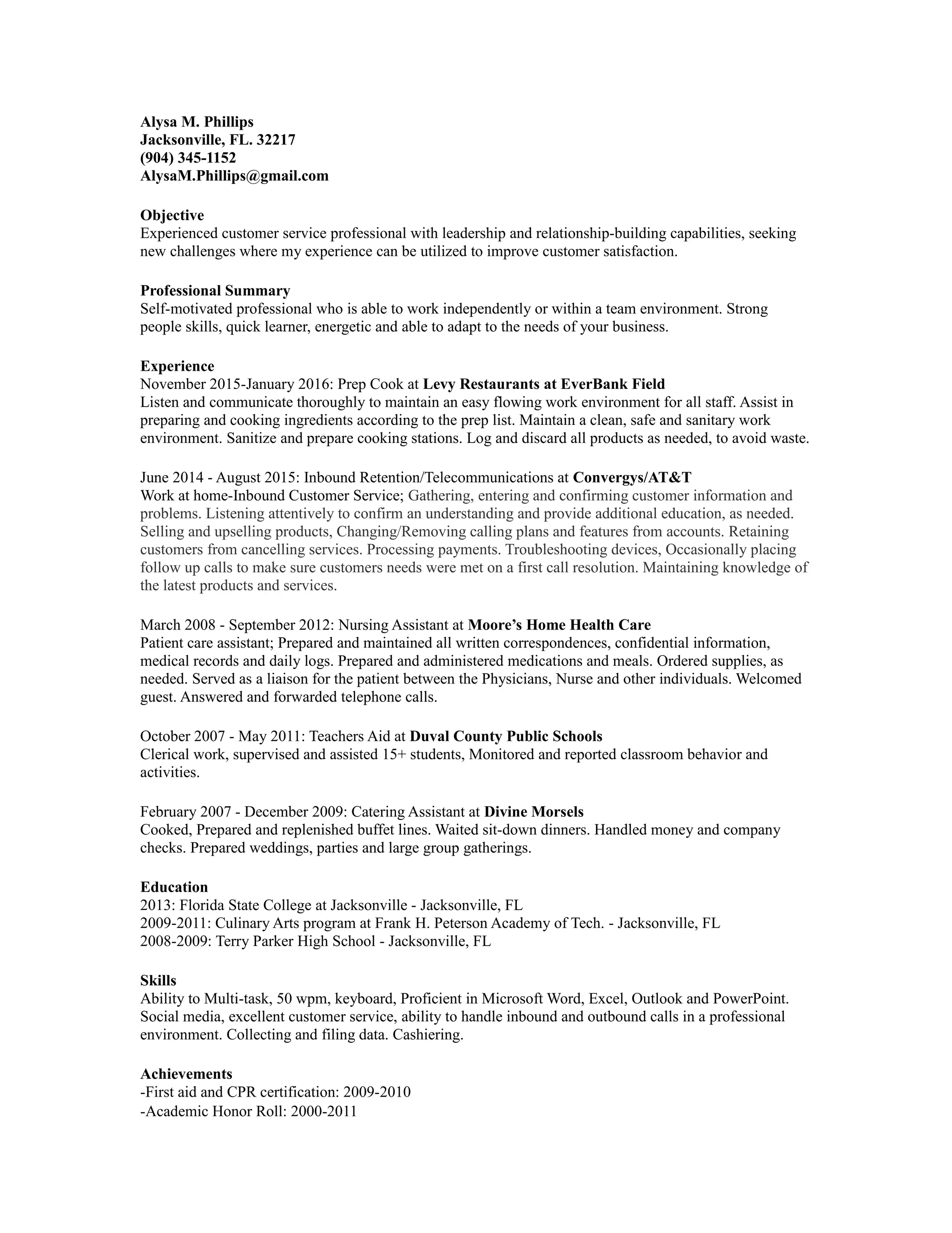 Resume Without Address Alysa Phillips resume without address | RTF