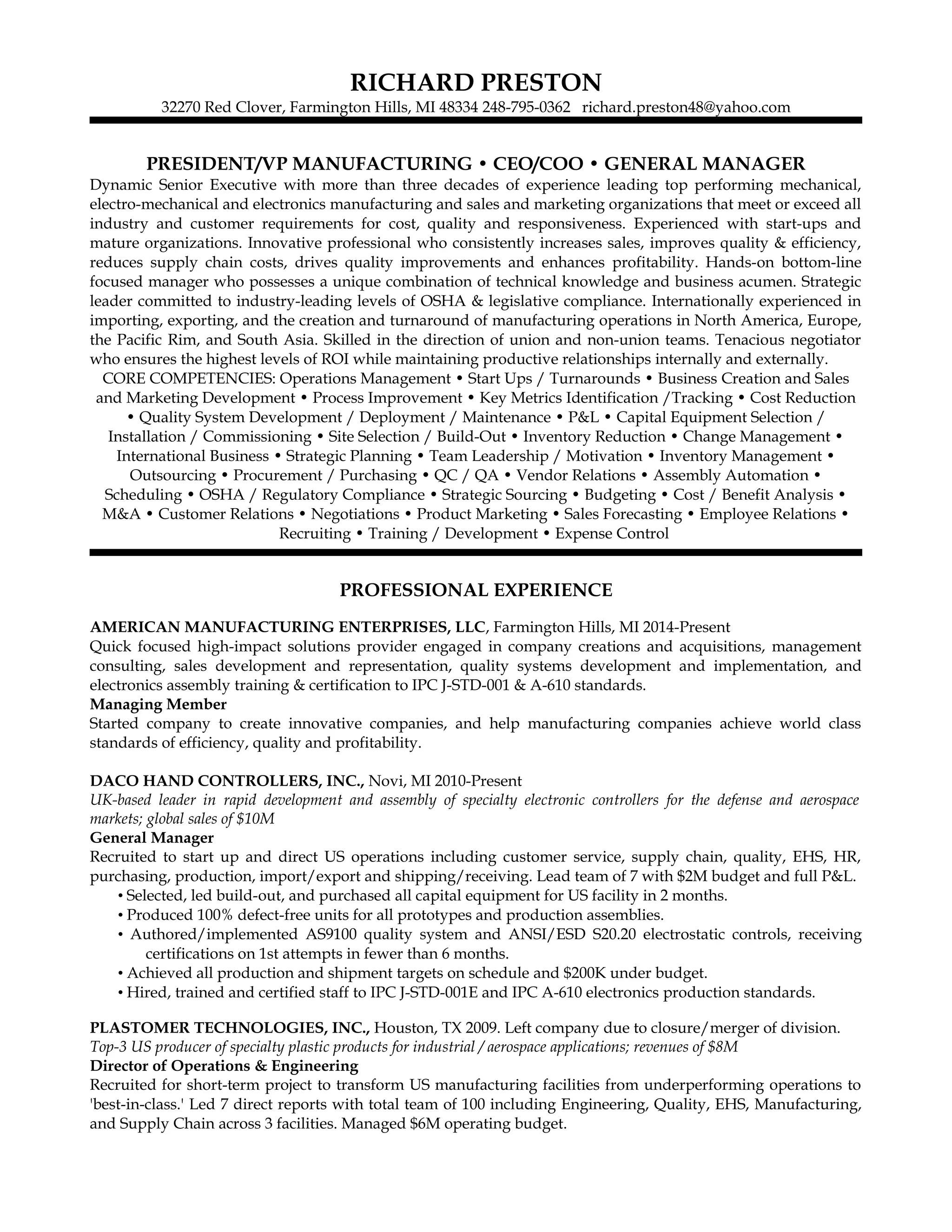 Richard Preston Resume 2016 DOC - Richard Preston Resume 2016 DOC 1 2048 