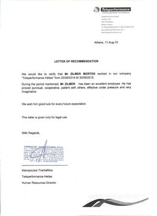 Letter of Recommendation Teleperformance