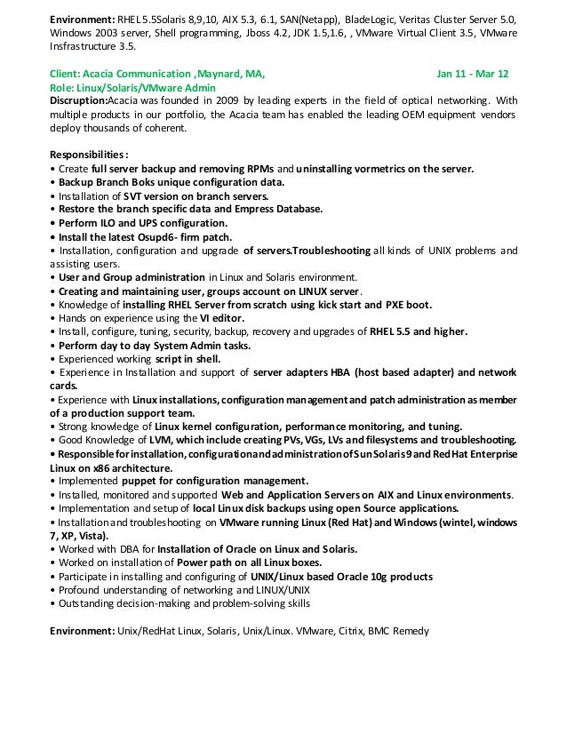 rama linux solaris vmware admin resume