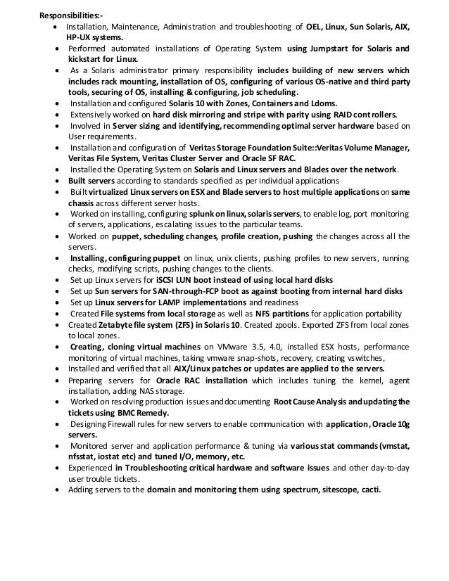 linux admin resume