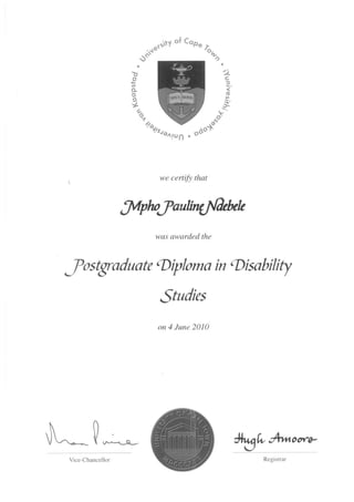 Postgraduate Diploma in Disabiity Studies 2010