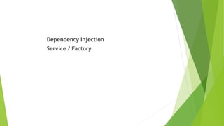 Dependency Injection
Service / Factory
 
