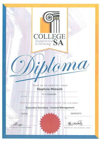 Diploma_Exec PA_S Wessels