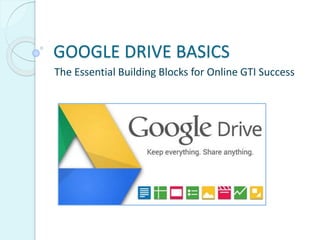 GOOGLE DRIVE BASICS
The Essential Building Blocks for Online GTI Success
 
