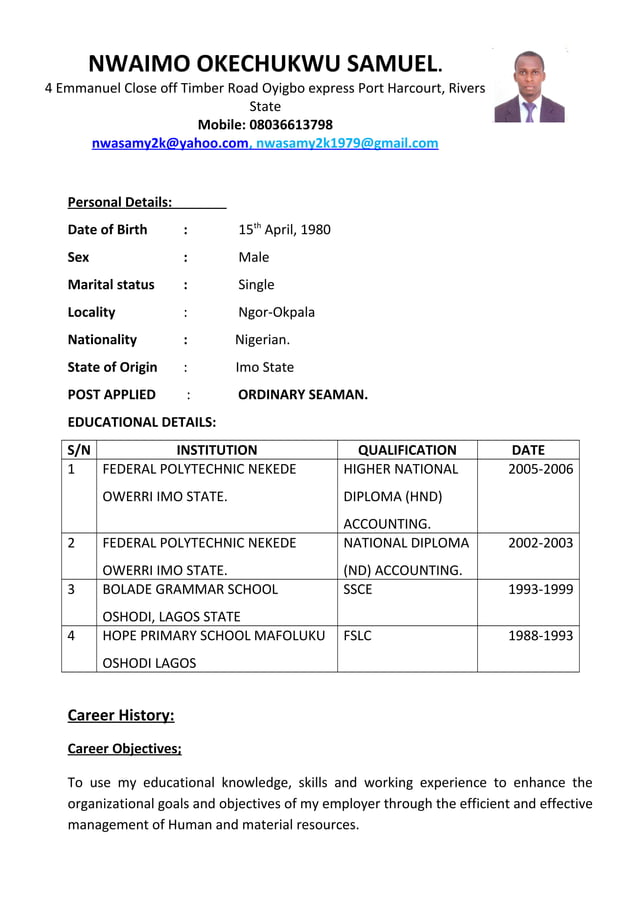 seaman resume format pdf