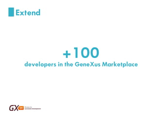 +100 
developers in the GeneXus Marketplace 
Extend  