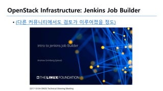OpenStack Infrastructure: Jenkins Job Builder
• (다른 커뮤니티에서도 검토가 이루어졌을 정도)
 