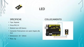 LED
SPECIFICHE
• Tipo: Digitale
• Presa PH2.54
• Modulo luce LED bianco
• Consente l'interazione con opere legate alla
luce
• Dimensioni: 30 * 20mm
• Peso: 3g
COLLEGAMENTO
 