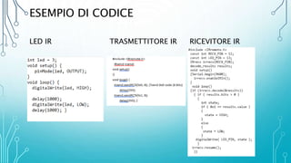 ESEMPIO DI CODICE
LED IR TRASMETTITORE IR RICEVITORE IR
 