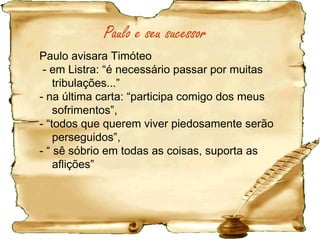 O porquê da segunda carta
O propósito e tema da carta estão na metáfora de
“um bom soldado de Cristo Jesus" (2Tm 2.3).
Um bom soldado é leal em qualquer circunstância.
Um bom soldado tem uma conduta:
•
exemplar (cap. 1),
•
corajosa (cap. 2),
•
firme (cap. 3)
•
entusiasmada (cap. 4).
 