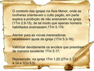 Particularidades da 2 Timóteo
1.8 Há sim situações em que alguém se envergonha
do evangelho!
1.15 Paulo está sozinho
1.13 Timóteo deveria guardar o evangelho.
Como?
1.14 “por meio do Espírito Santo que habita em nós”.
 