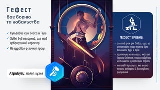 •
•
•
ГЕФЕСТ ЗРОБИВ:
бог вогню
та ковальства
✓
✓
✓
Атрибути
 