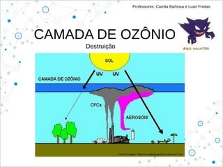 CAMADA DE OZÔNIO
Professores: Camila Barbosa e Luan Freitas
Destruição