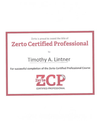 Zerto Certified Professional