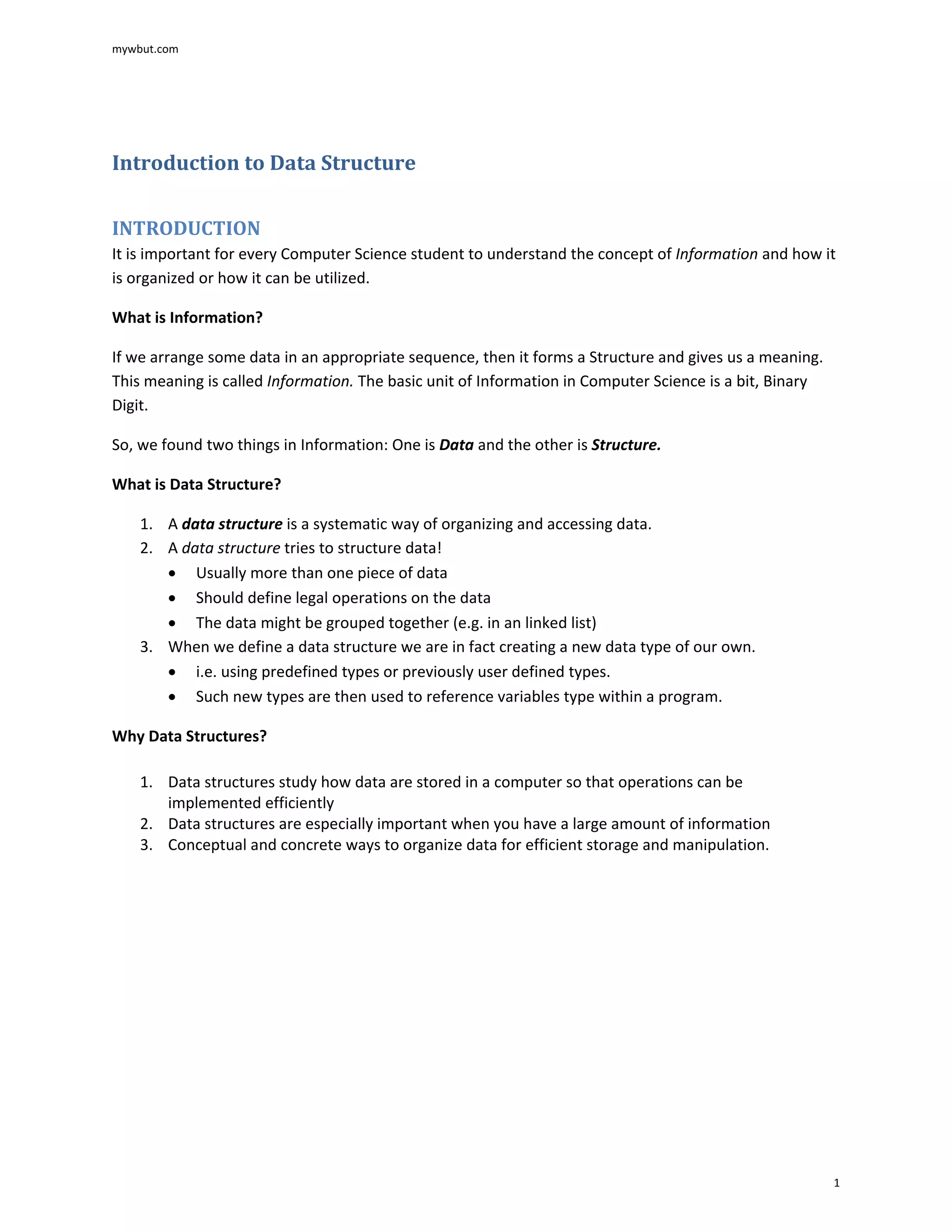 Introduction to Data Structure | PDF