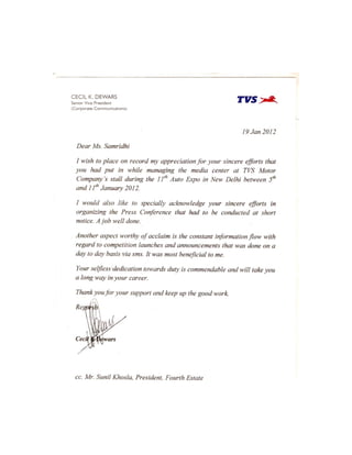 Appreciation letter from TVS Motor (2)