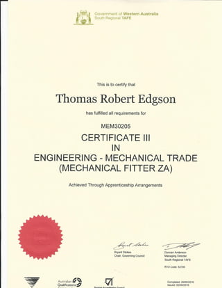 Trade Certificate - Tafe