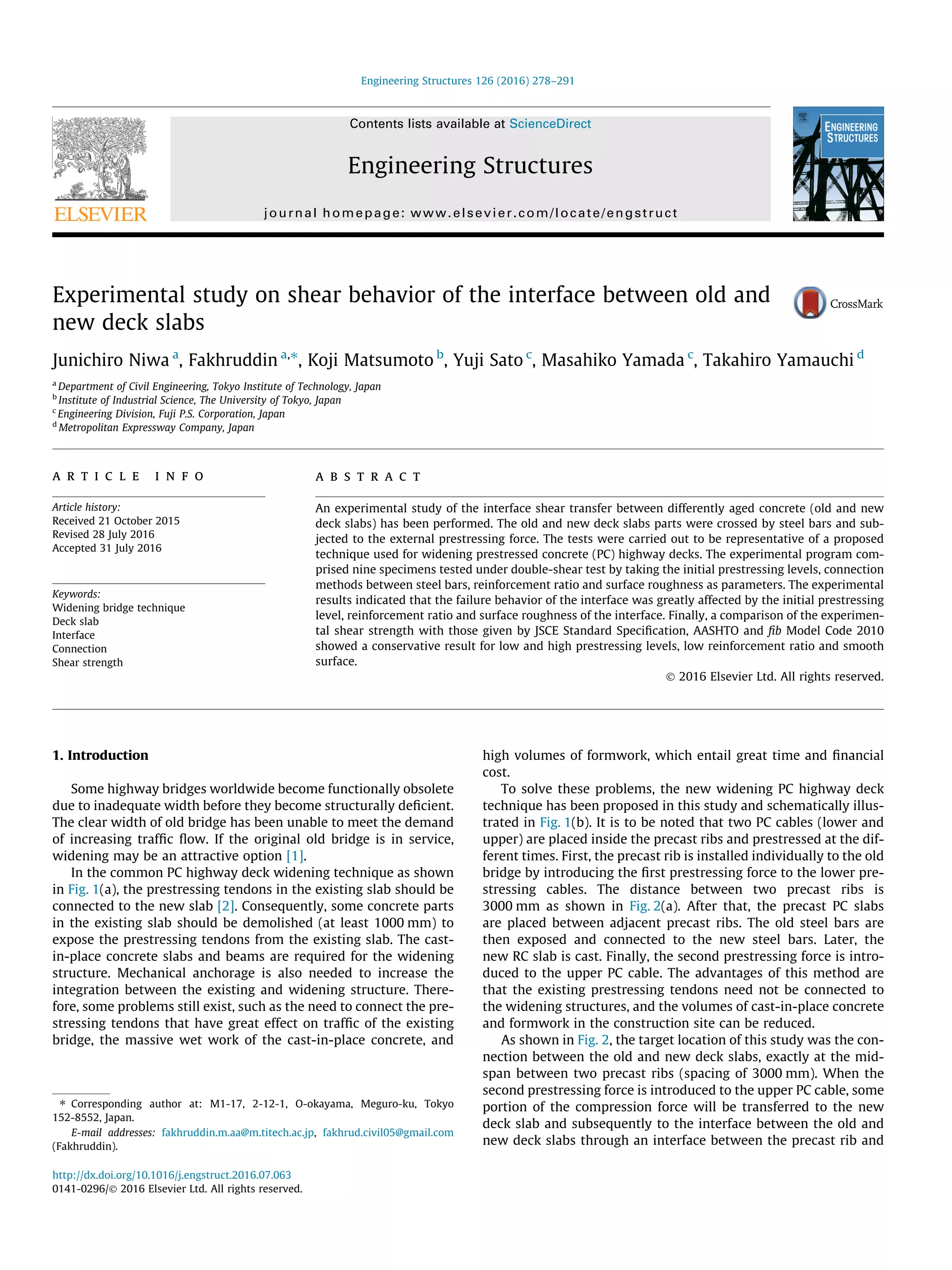Experimental study on shear behavior of the interface between old and ...
