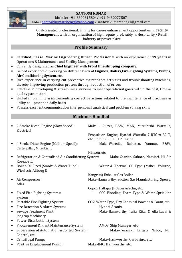 santosh kumar resume for shore job