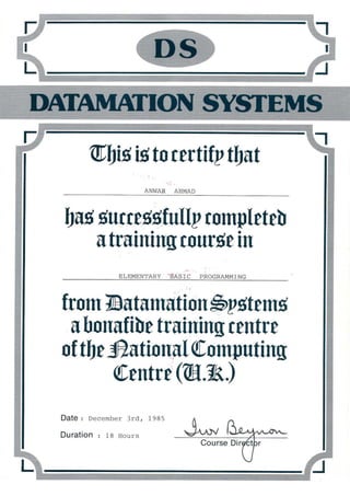 Datamation Systems NCC UK Training 1985