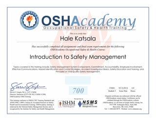 safety training OSH Mannagement