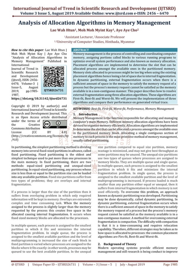 Analysis of Allocation Algorithms in Memory Management | PDF | Free ...