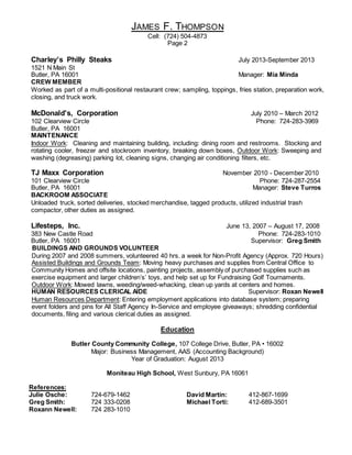 Resume James F. Thompson - January 2016 | DOCX