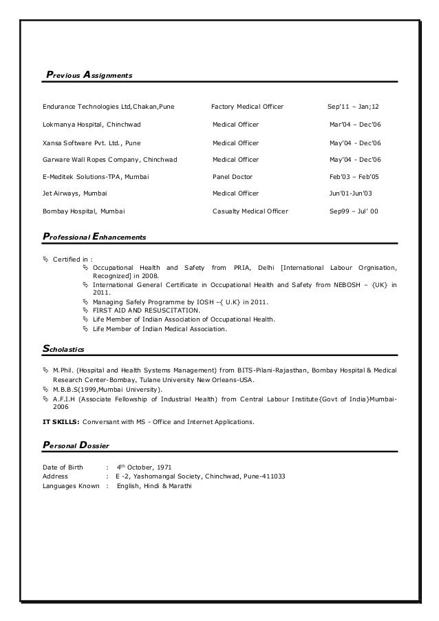 medical officer resumes