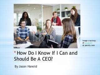 By Jason Hanold
* How Do I Know If I Can and
Should Be A CEO?
Image courtesy
of unsplash
at pexels.com
 