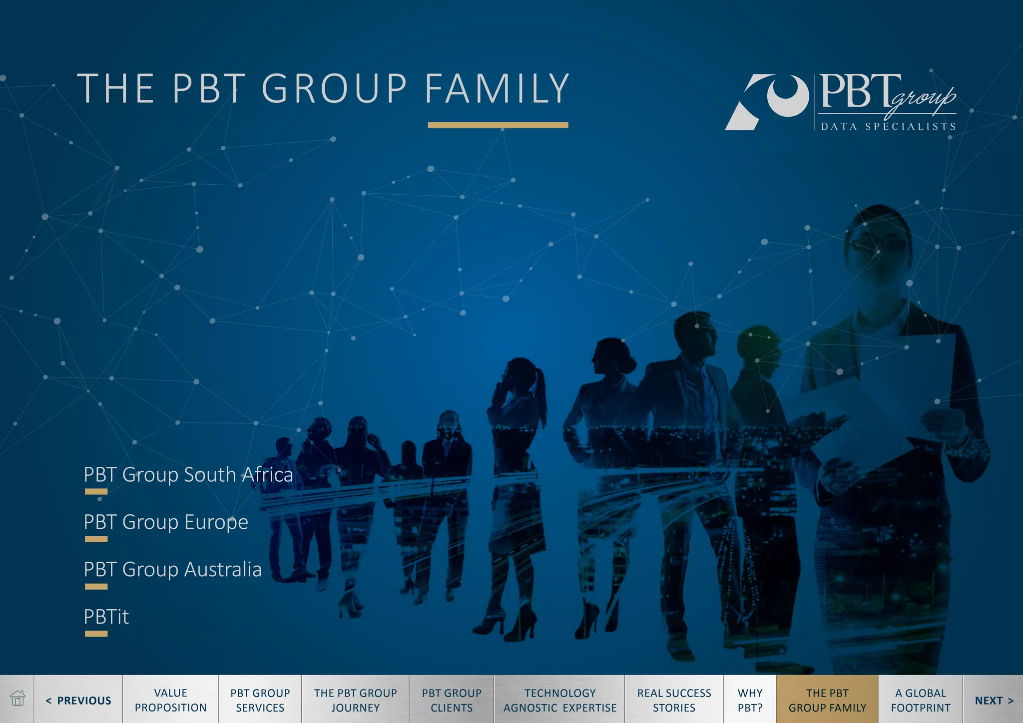 < PREVIOUS NEXT >
TECHNOLOGY
AGNOSTIC EXPERTISE
REAL SUCCESS
STORIES
WHY
PBT?
THE PBT
GROUP FAMILY
A GLOBAL
FOOTPRINT
VALUE
PROPOSITION
PBT GROUP
SERVICES
THE PBT GROUP
JOURNEY
PBT GROUP
CLIENTS
THE PBT GROUP FAMILY
PBT Group South Africa
PBT Group Europe
PBT Group Australia
PBTit
 